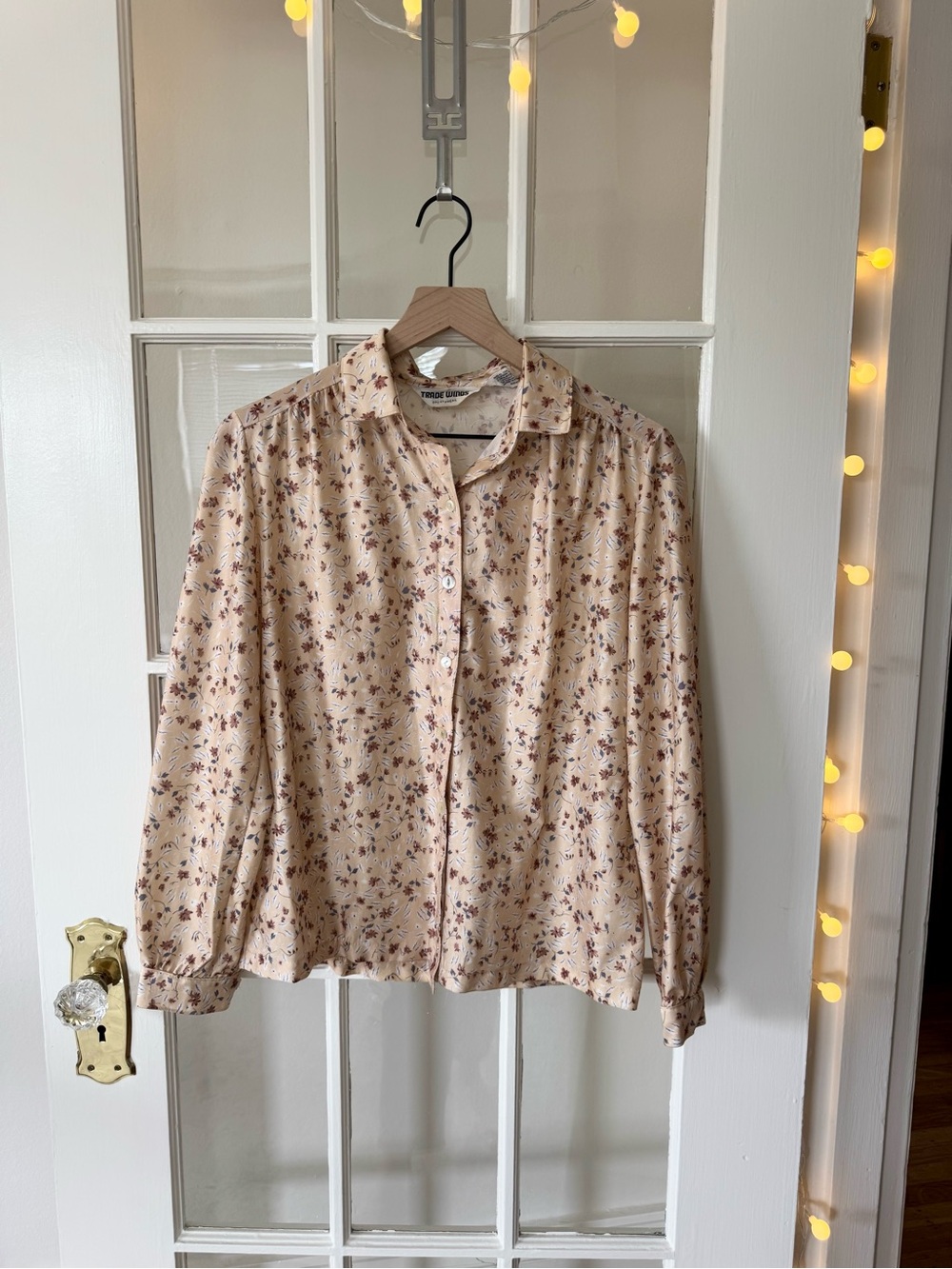 Vintage Light Yellow / Cream Floral Button-Up Cottagecore Grandma Blouse